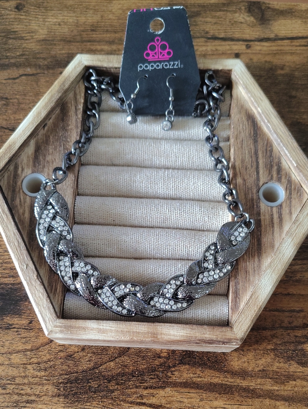 paparazzi Gunmetal Braided Crystal Collar Necklace